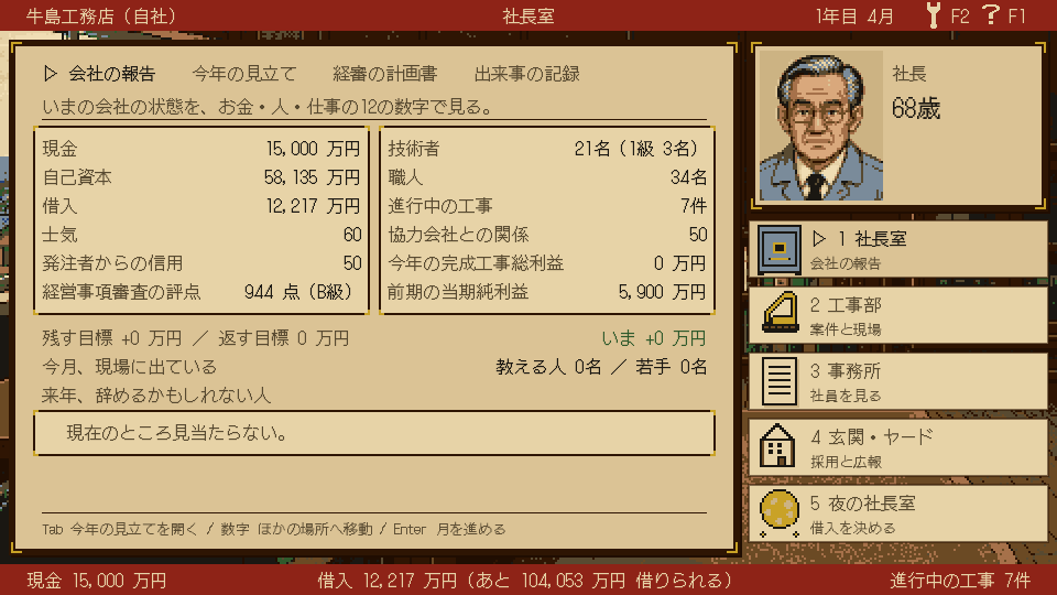 承継 -ツグ- の「経営事項審査(経審)」の画面